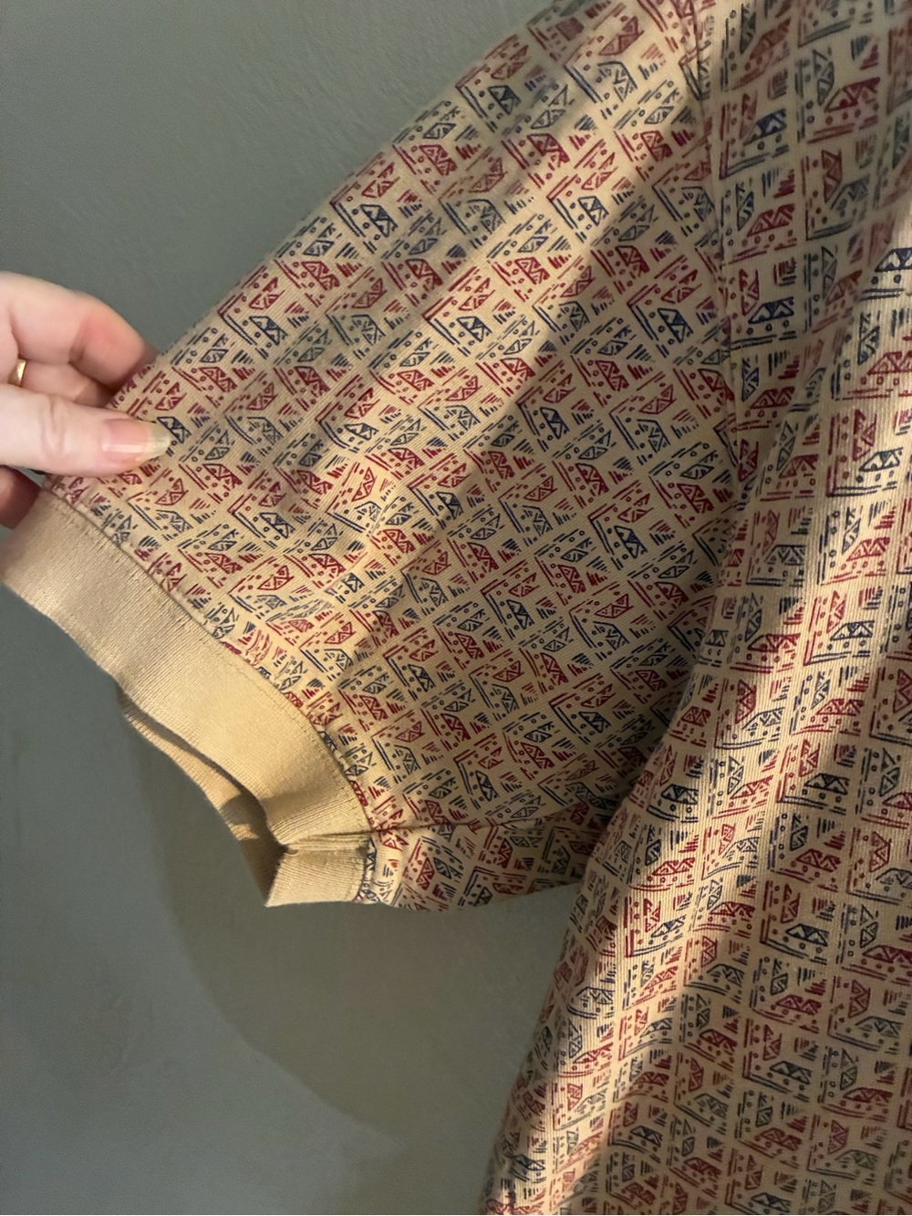 Vtg,80sPendleton Woolen mills Beige Aztec Block Pattern Polo Shirt Men’s Lg - Picture 5 of 8
